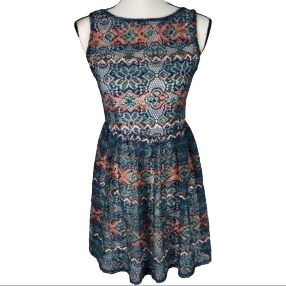 Xhilaration Dress Knit Lace Aztec Print Skater Mini Dress